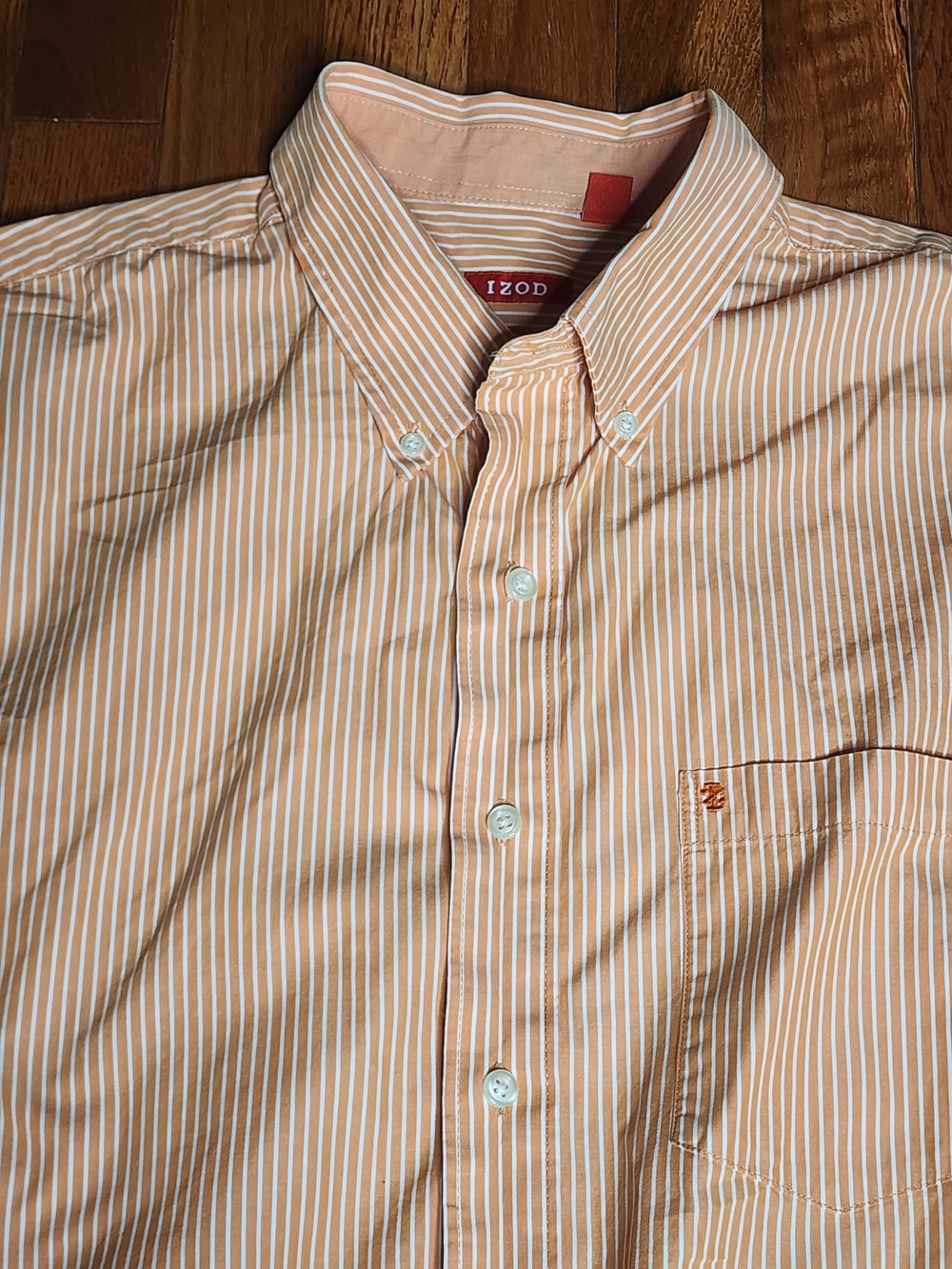 Izod Classic Button-Down Stripe Shirt Orange Long Sleeve Business Casual Work XL